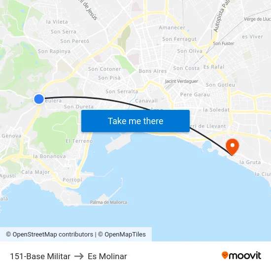 151-Base Militar to Es Molinar map