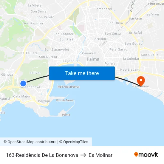 163-Residència De La Bonanova to Es Molinar map