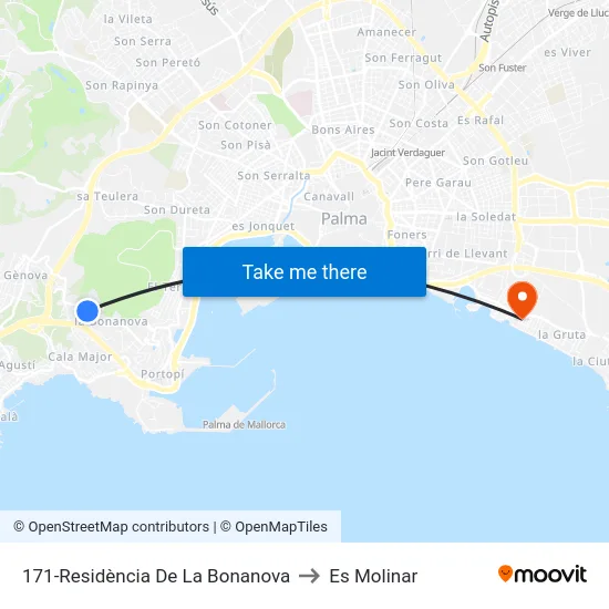 171-Residència De La Bonanova to Es Molinar map