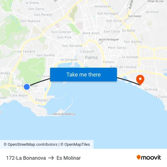 172-La Bonanova to Es Molinar map