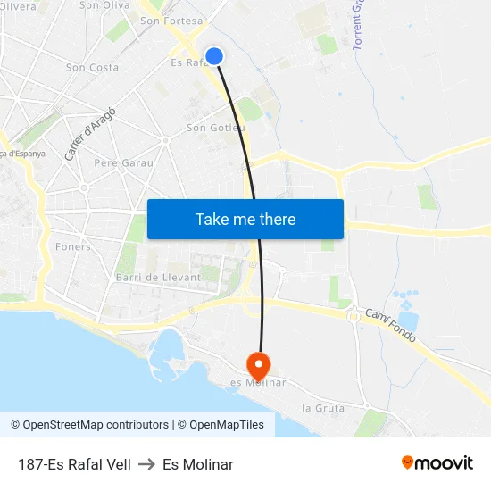 187-Es Rafal Vell to Es Molinar map
