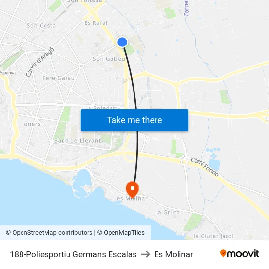 188-Poliesportiu Germans Escalas to Es Molinar map