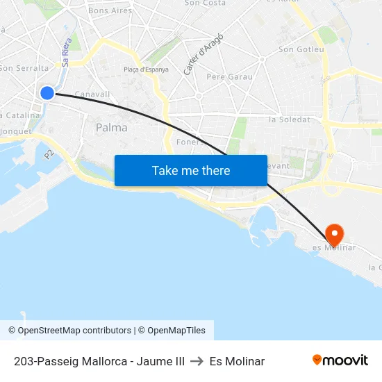 203-Passeig Mallorca - Jaume III to Es Molinar map