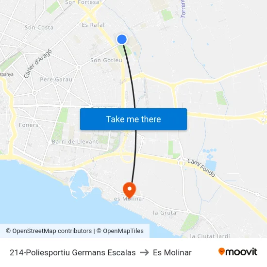 214-Poliesportiu Germans Escalas to Es Molinar map