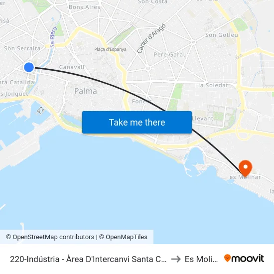 220-Indústria - Àrea D'Intercanvi Santa Catalina to Es Molinar map