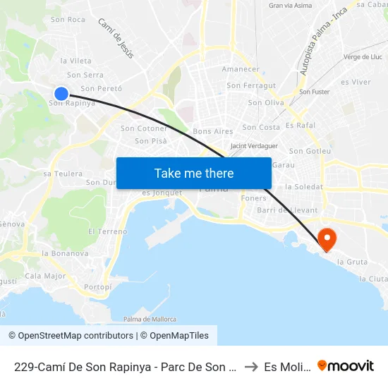 229-Camí De Son Rapinya - Parc De Son Muntaner to Es Molinar map