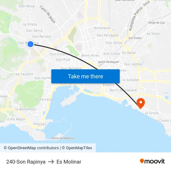 240-Son Rapinya to Es Molinar map