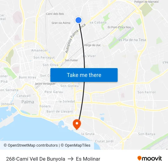 268-Camí Vell De Bunyola to Es Molinar map