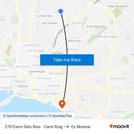 270-Camí Dels Reis - Camí Roig to Es Molinar map