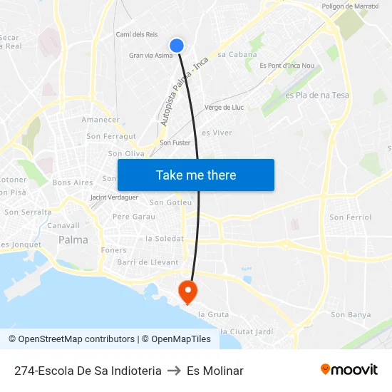 274-Escola De Sa Indioteria to Es Molinar map