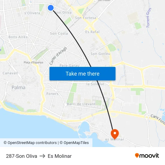 287-Son Oliva to Es Molinar map