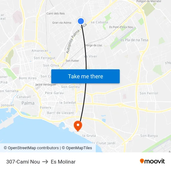 307-Camí Nou to Es Molinar map