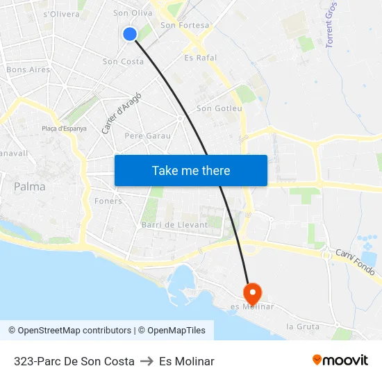 323-Parc De Son Costa to Es Molinar map