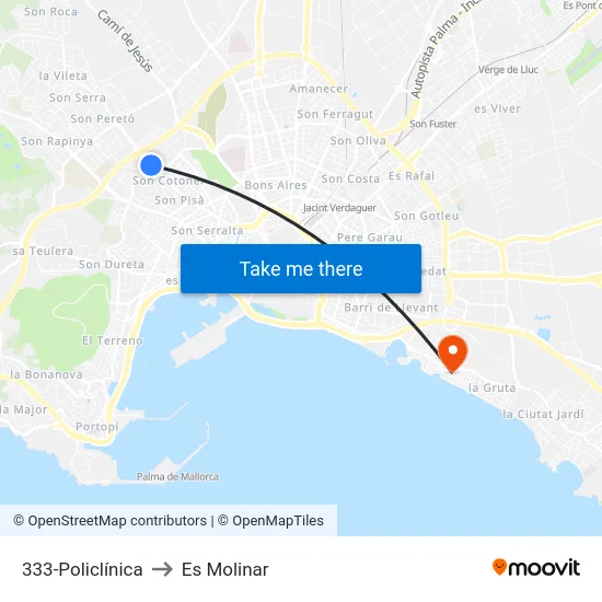 333-Policlínica to Es Molinar map