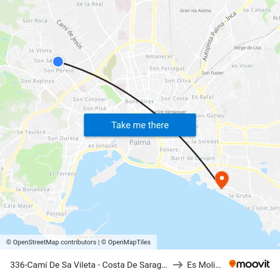 336-Camí De Sa Vileta - Costa De Saragossa to Es Molinar map