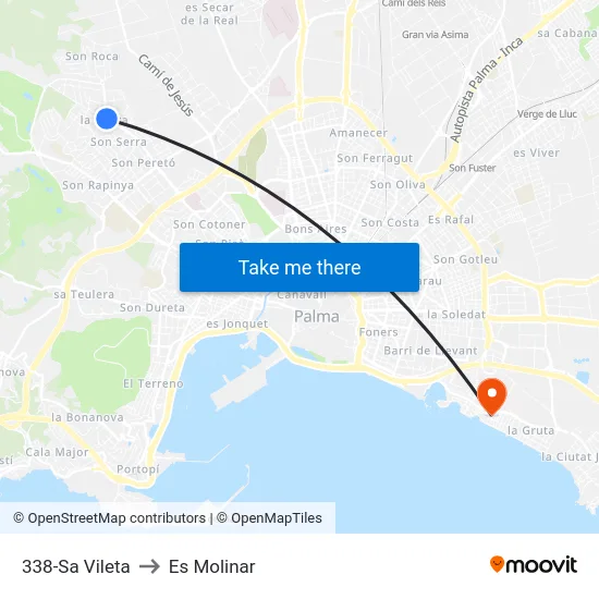 338-Sa Vileta to Es Molinar map