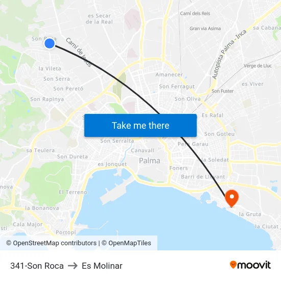 341-Son Roca to Es Molinar map