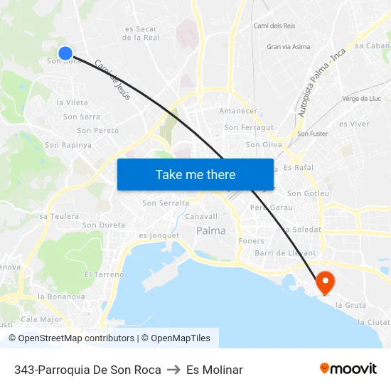 343-Parroquia De Son Roca to Es Molinar map