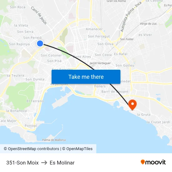 351-Son Moix to Es Molinar map