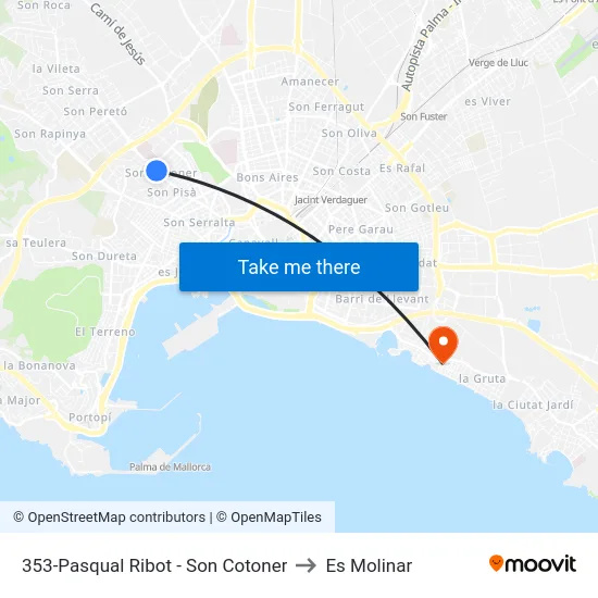 353-Pasqual Ribot - Son Cotoner to Es Molinar map