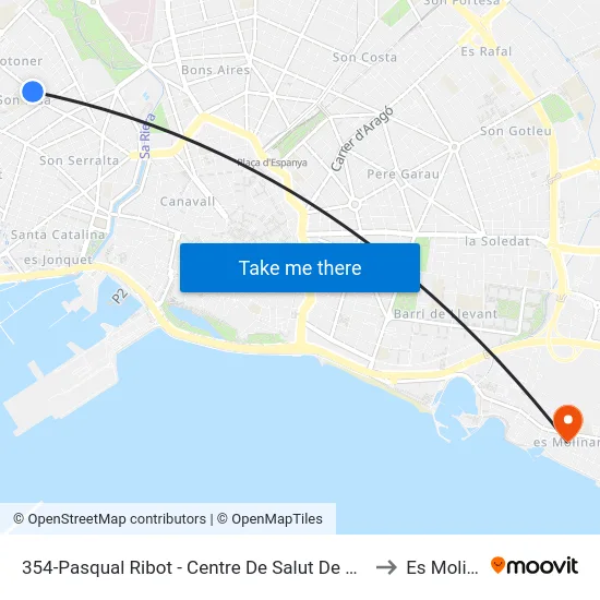 354-Pasqual Ribot - Centre De Salut De Son Pisa to Es Molinar map