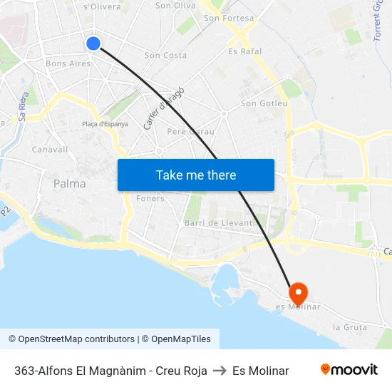 363-Alfons El Magnànim - Creu Roja to Es Molinar map