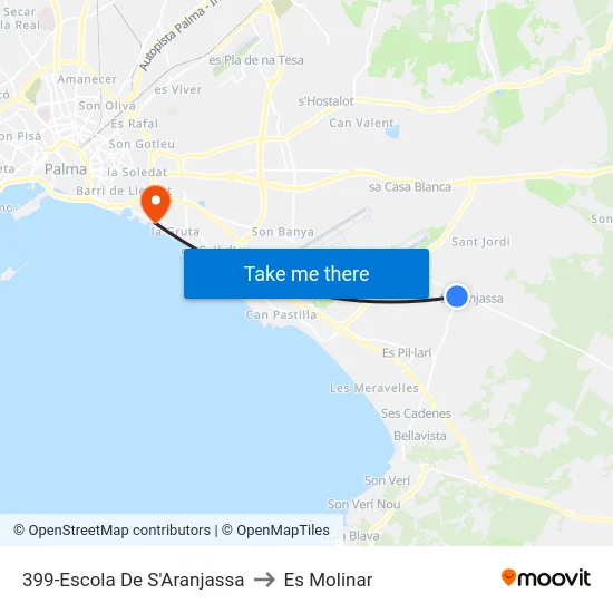 399-Escola De S'Aranjassa to Es Molinar map