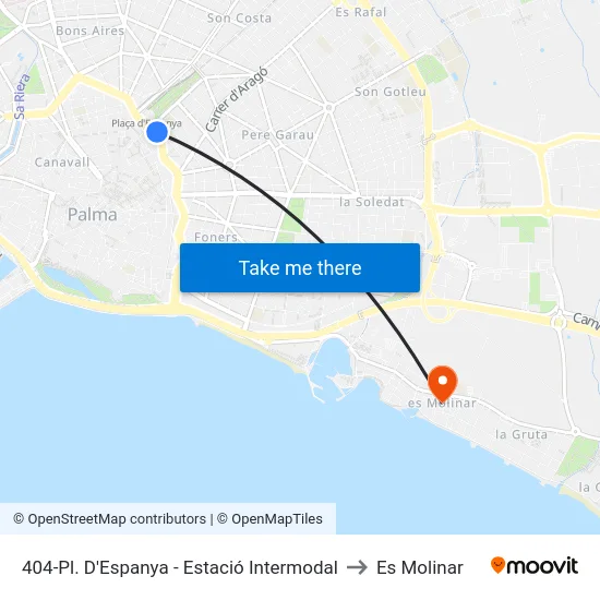 404-Pl. D'Espanya - Estació Intermodal to Es Molinar map