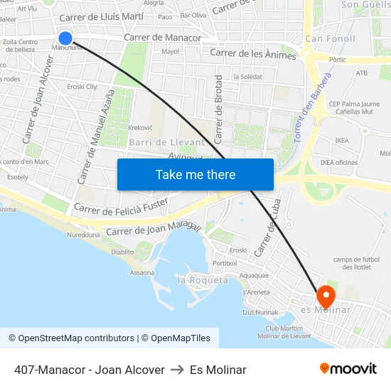 407-Manacor - Joan Alcover to Es Molinar map