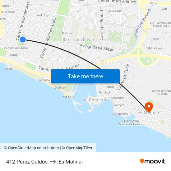 412-Pérez Galdós to Es Molinar map