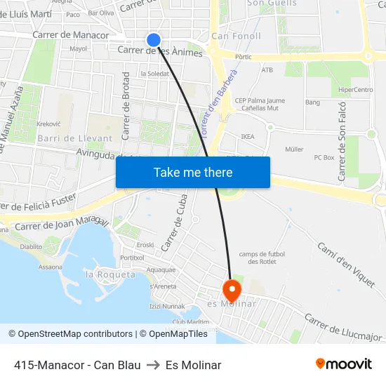 415-Manacor - Can Blau to Es Molinar map