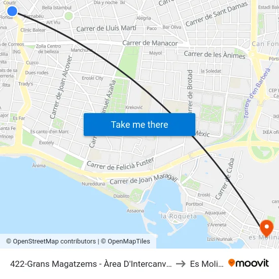 422-Grans Magatzems - Àrea D'Intercanvi Sindicat to Es Molinar map