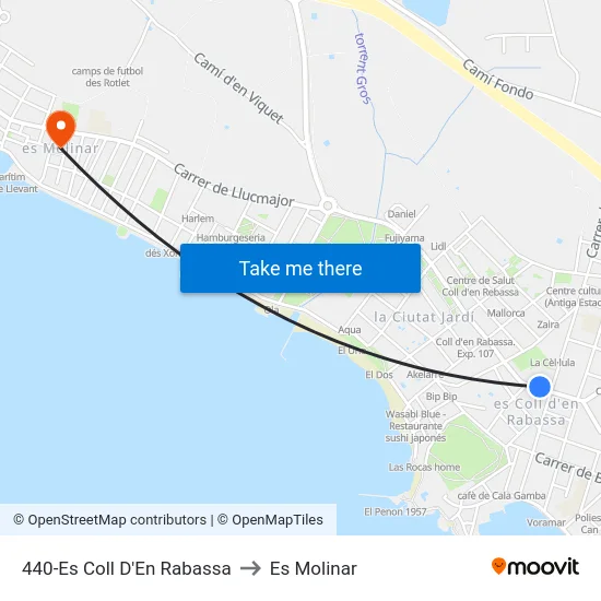 440-Es Coll D'En Rabassa to Es Molinar map