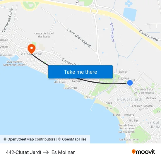 442-Ciutat Jardí to Es Molinar map