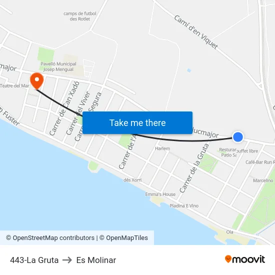 443-La Gruta to Es Molinar map