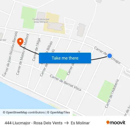 444-Llucmajor - Rosa Dels Vents to Es Molinar map