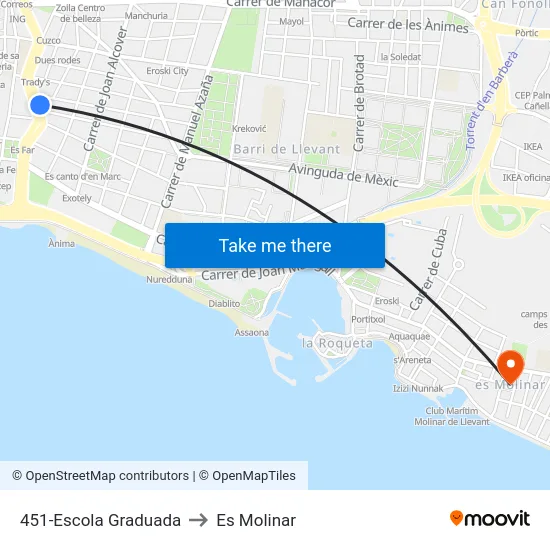 451-Escola Graduada to Es Molinar map