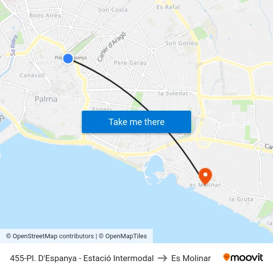455-Pl. D'Espanya - Estació Intermodal to Es Molinar map