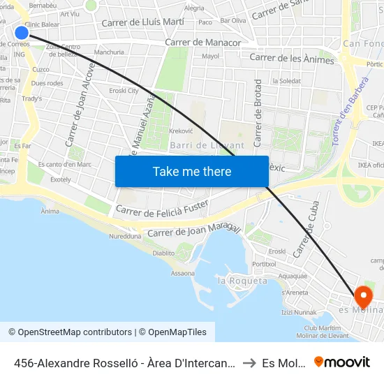 456-Alexandre Rosselló - Àrea D'Intercanvi Sindicat to Es Molinar map