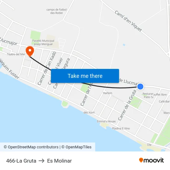 466-La Gruta to Es Molinar map