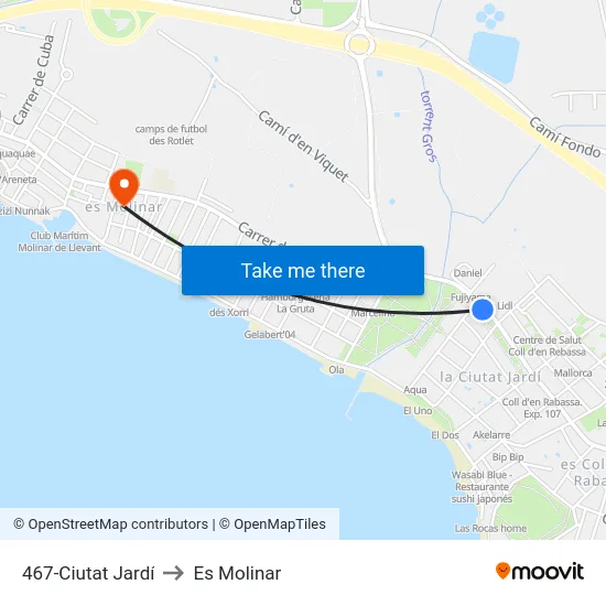 467-Ciutat Jardí to Es Molinar map