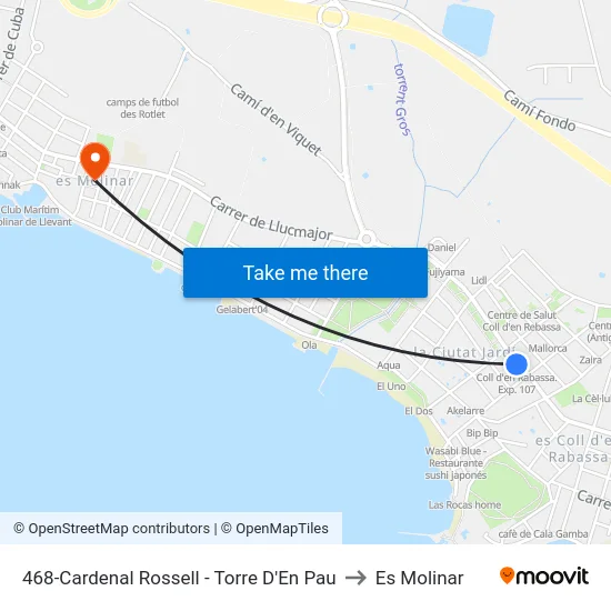 468-Cardenal Rossell - Torre D'En Pau to Es Molinar map