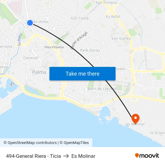 494-General Riera - Ticia to Es Molinar map