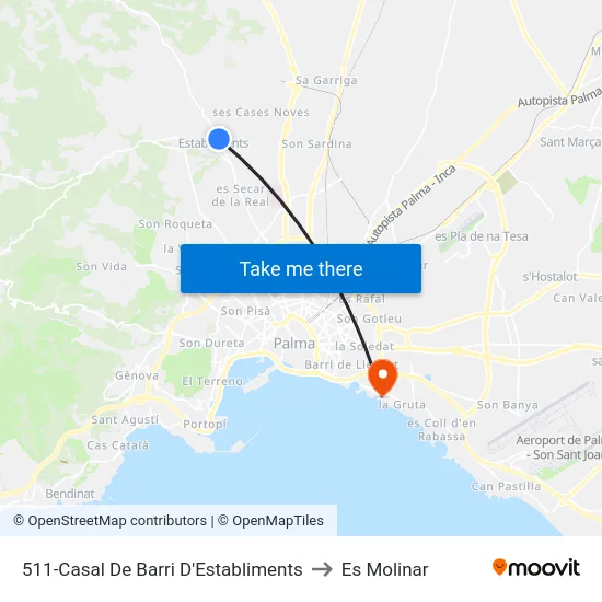 511-Casal De Barri D'Establiments to Es Molinar map