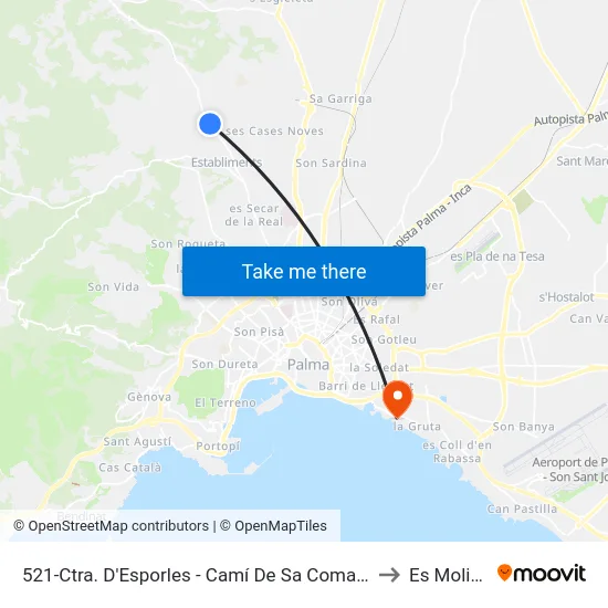 521-Ctra. D'Esporles - Camí De Sa Coma Freda to Es Molinar map