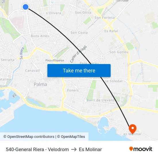 540-General Riera - Velodrom to Es Molinar map