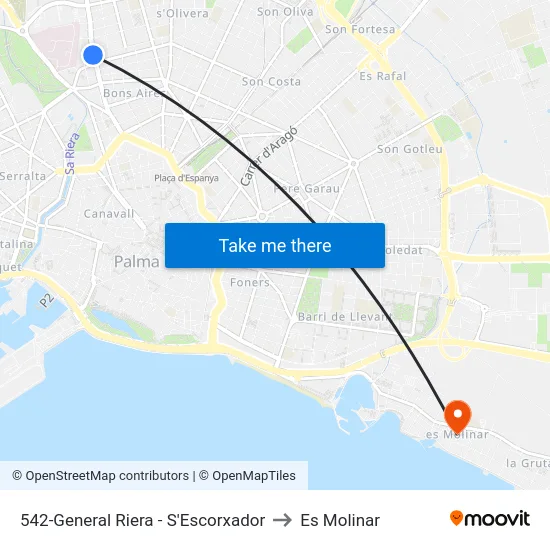 542-General Riera - S'Escorxador to Es Molinar map