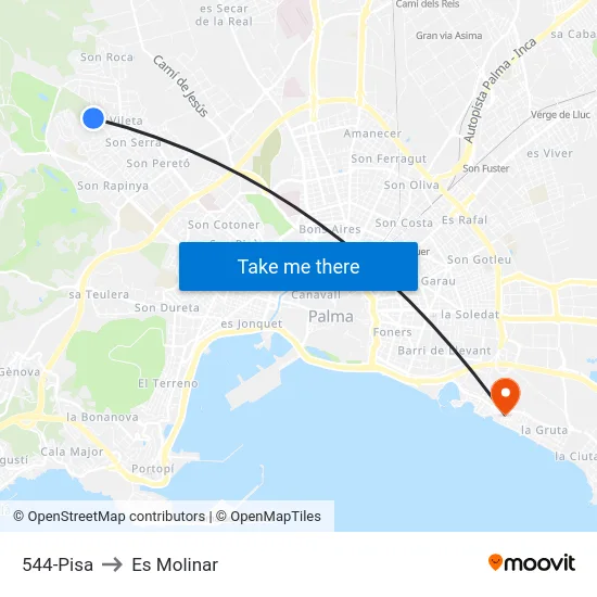 544-Pisa to Es Molinar map