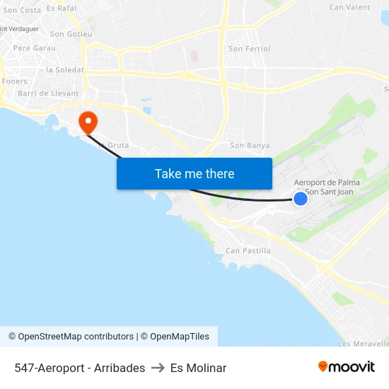 547-Aeroport - Arribades to Es Molinar map