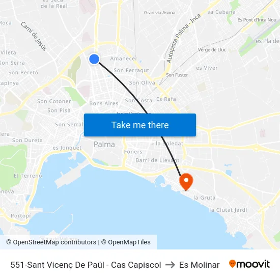 551-Sant Vicenç De Paül - Cas Capiscol to Es Molinar map